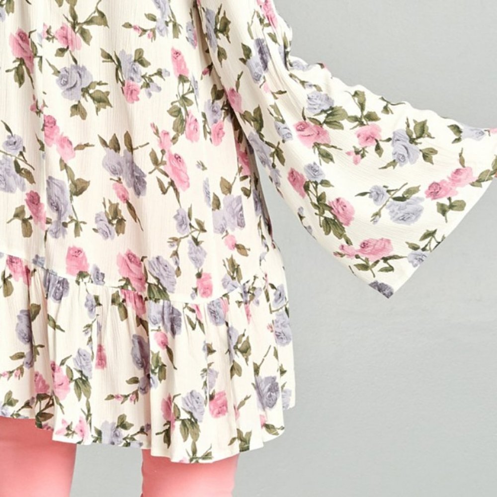 NEW Cream Pink Lilac Floral Lace Inset Tunic Top - Picture 10 of 12